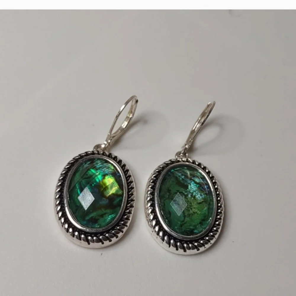 Napier Vintage Chunky Oval Drop Mother Pearl Silver Rope Earrings New